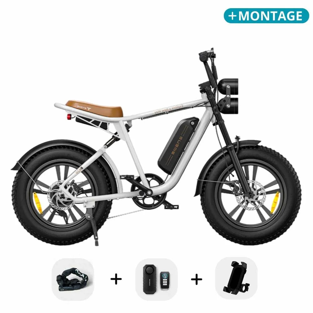 ENGWE M20 - Fatbike - Bianco + Sistema di allarme + Supporto per telefono